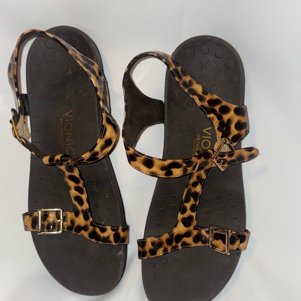 Vionic Leopard Print Strappy Sandals - Black & Brown